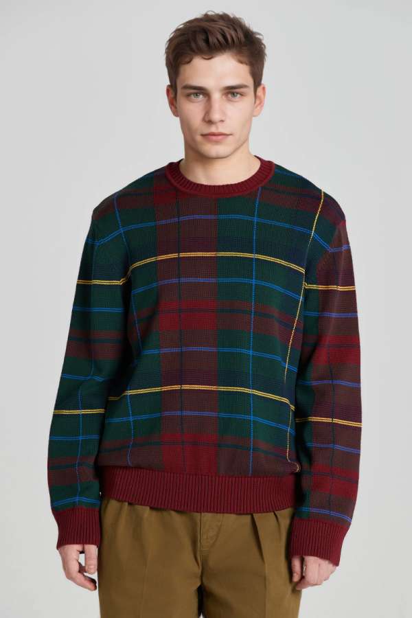 PULÓVER GANT TARTAN JACQUARD C-NECK PLUPED RED