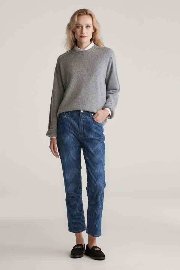FARMER GANT STRAIGHT CROPPED STRIPED JEANS MID BLUE
