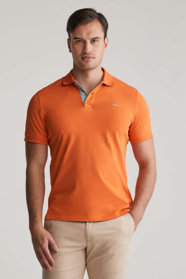 PÓLÓ GANT REG CONTRAST PIQUE SS RUGGER PUMPKIN ORANGE