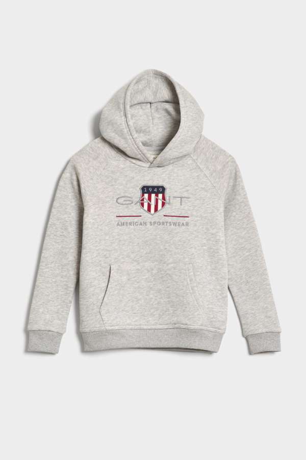 MELEGÍTŐ FELSŐ GANT ARCHIVE SHIELD RAGLAN HOODIE LIGHT GREY MELANGE