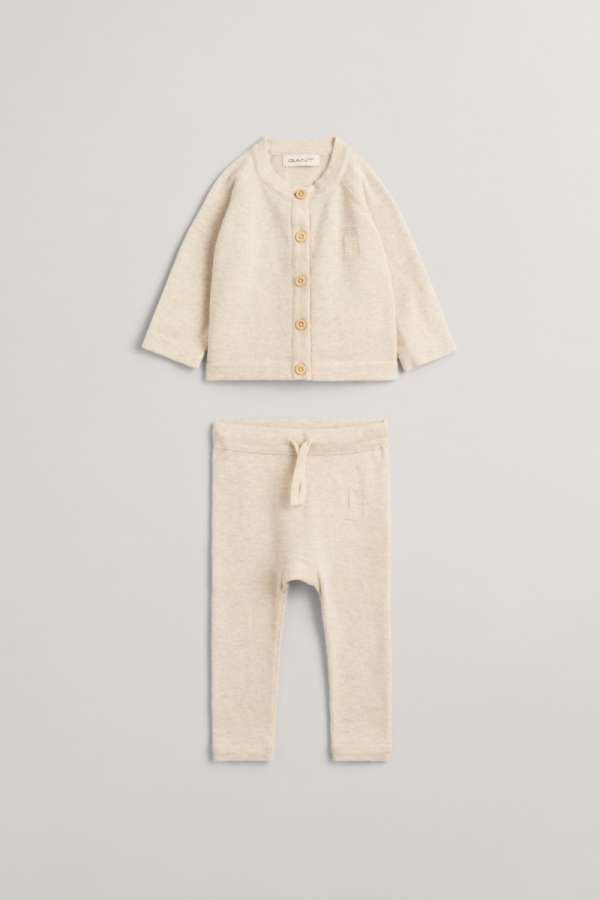 GYEREK SZETT GANT CARDIGAN AND PANT GIFT SET LIGHT BEIGE MELANGE
