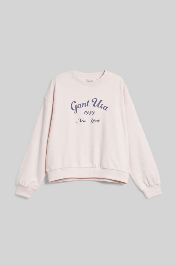 MELEGÍTŐ FELSŐ GANT OVERSIZED SCRIPT LOGO C-NECK CRYSTAL PINK