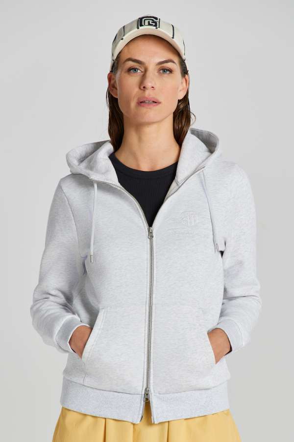 MELEGÍTŐ FELŐ GANT REG TONAL HIELD ZIP HOODIE PALE GREY MELANGE