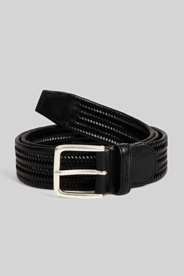 ÖV GANT LEATHER ELASTIC BRAIDED BELT BLACK