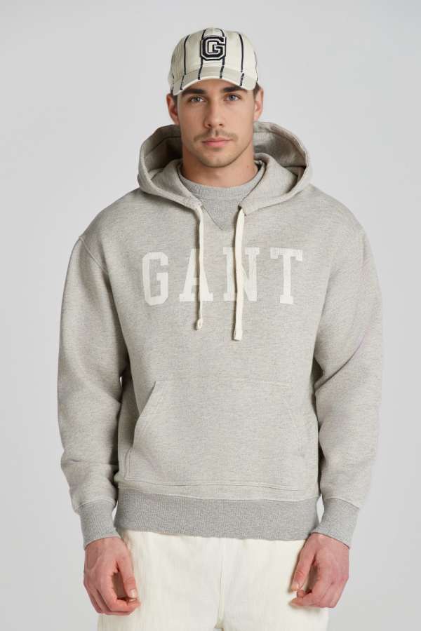 MELEGÍTŐ FELŐ GANT HEATHER GRAPHIC HOODIE GREY MELANGE
