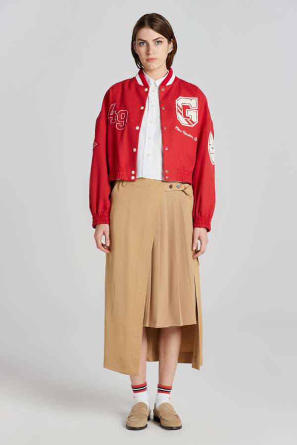 DZSEKI GANT CROPPED VARSITY JACKET BRIGHT RED