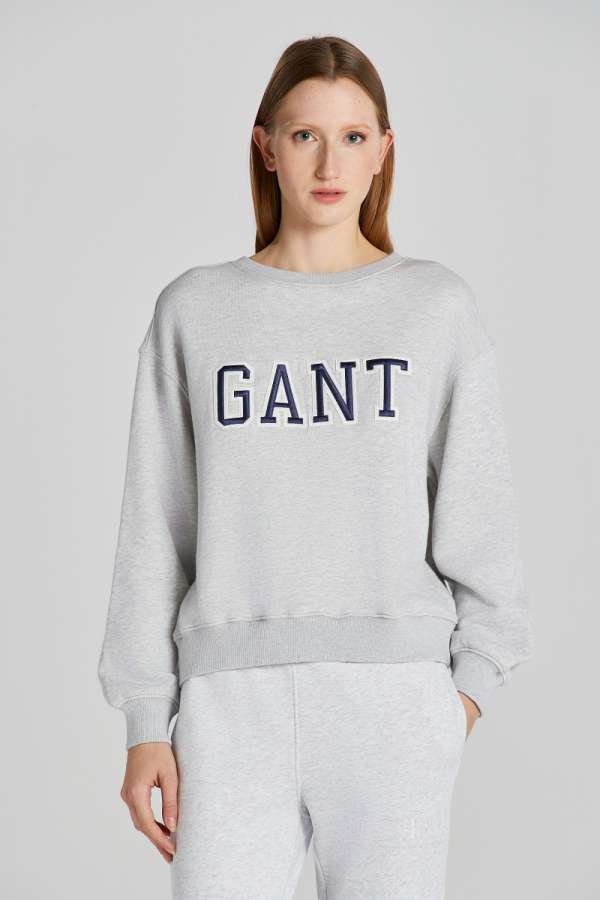 ELEGÍTŐ FELSŐ GANT LOGO C-NECK SWEAT PALE GREY ELANGE
