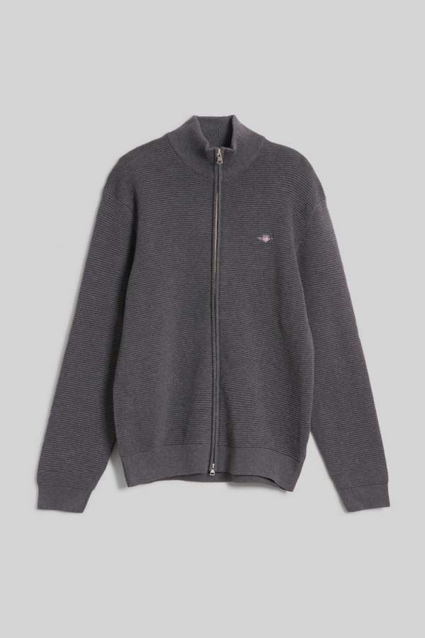 KARDIGÁN GANT TEXTURED COTTON FULL ZIP CARDIGAN ANTRACIT ELANGE