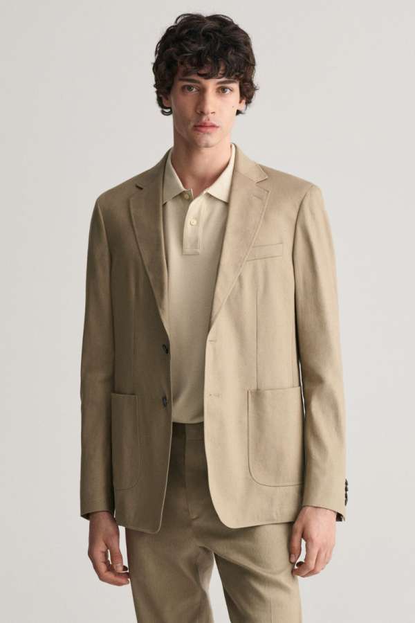 ZAKÓ GANT SLIM COTTON LINEN SUIT BLAZER DESERT BROWN