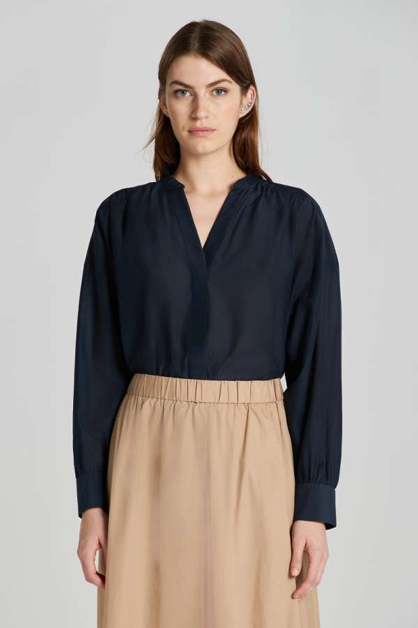 BLÚZ GANT REL COT SILK BLOUSE EVENING BLUE