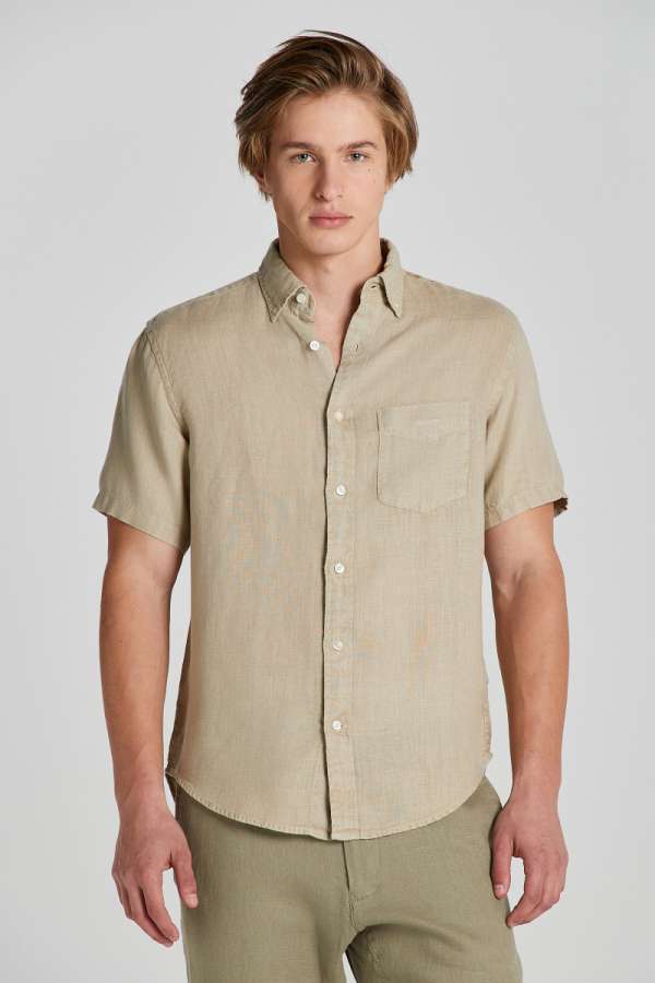 ING GANT REG GNT DYED LINEN SS SHIRT CONCRETE BEIGE