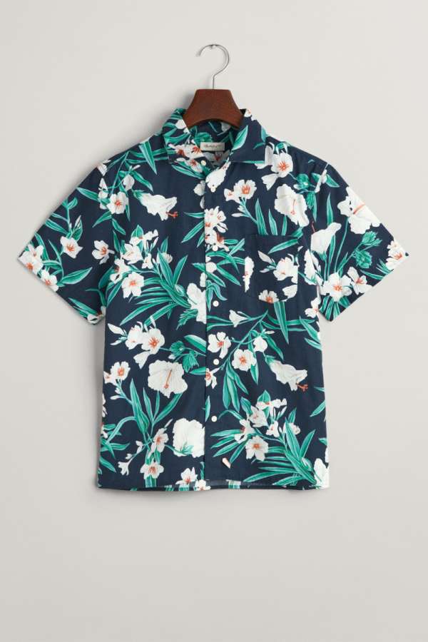 ING GANT OLEANDER PRINT COTTON SS SHIRT EVENING BLUE