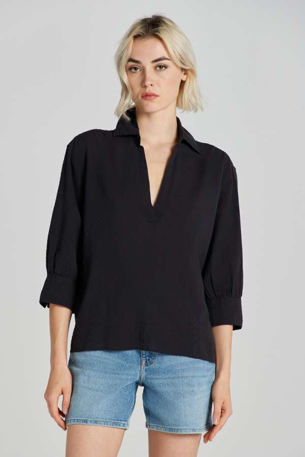 BLÚZ GANT REL SEERSUCKER STRIPE POPOVER BLACK