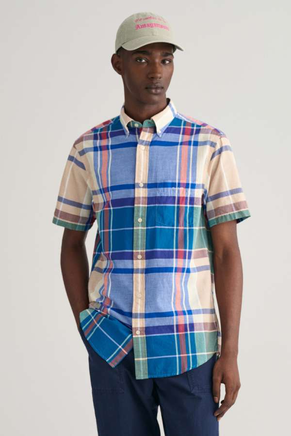 ING GANT REG INDIAN MADRAS SS SHIRT RICH BUE