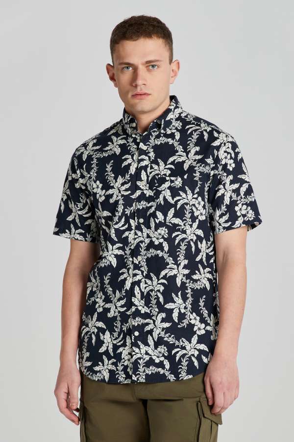 ING GANT REG COTTON LINEN PAL SS SHIRT EVENING BLUE