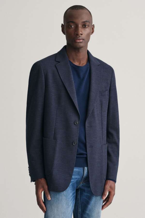 ZAKÓ GANT SLIM COTTON-LINEN JERSEY BLAZER DARK NAVY MELANGE