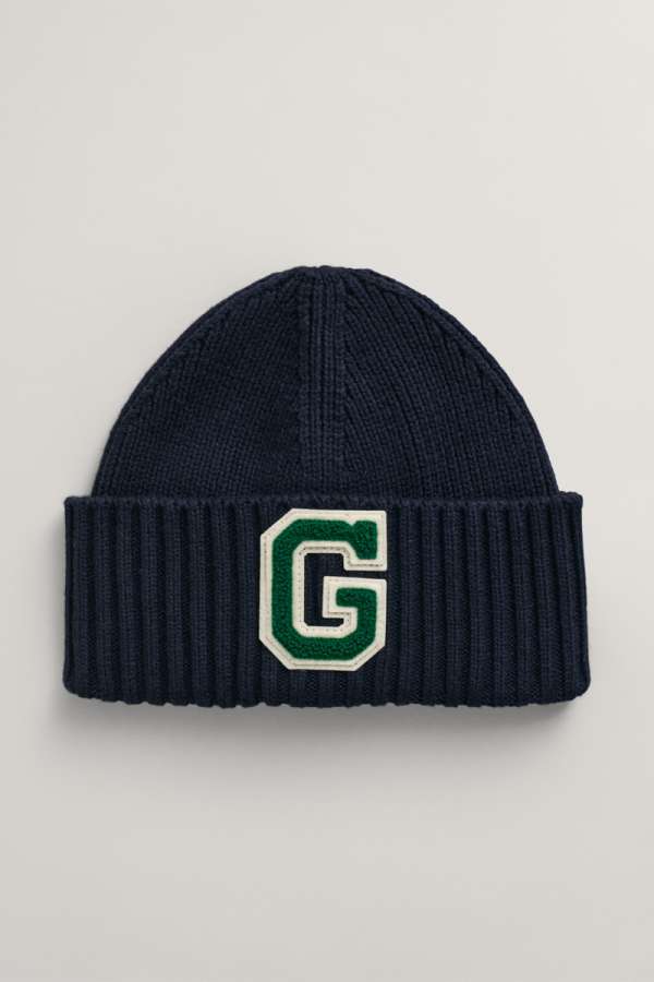 SAPKA 7-16 ÉVES GANT G BADGE RIB KNIT BEANIE EVENING BLUE