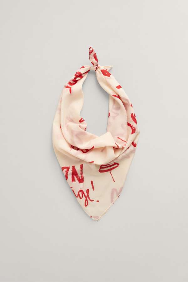 SÁL GANT TEXT PRINTED COTTON SILK SCARF BRIGHT RED