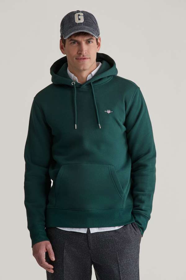 ELEGÍTŐ FELSŐ GANT REG SHIELD HOODIE TARTAN GREEN
