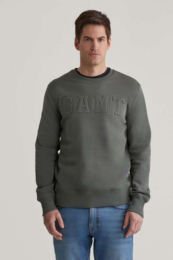 ELEGÍTŐ FELSŐ GANT EBOSSED C-NECK SWEAT DARK EARTHY GREEN