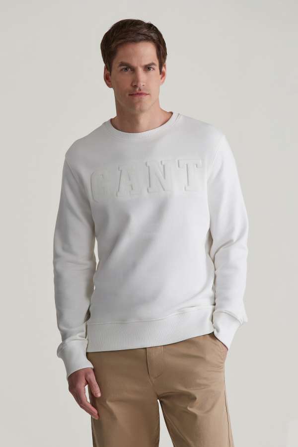ELEGÍTŐ FELSŐ GANT EBOSSED C-NECK SWEAT EGGSHELL