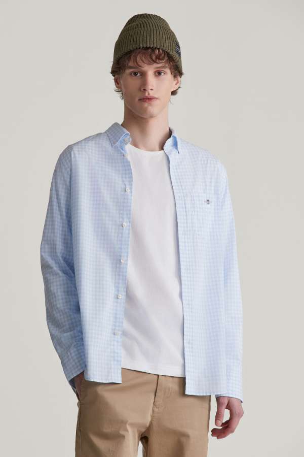 ING GANT REG POPIN GINGHAM SHIRT IGHT BUE