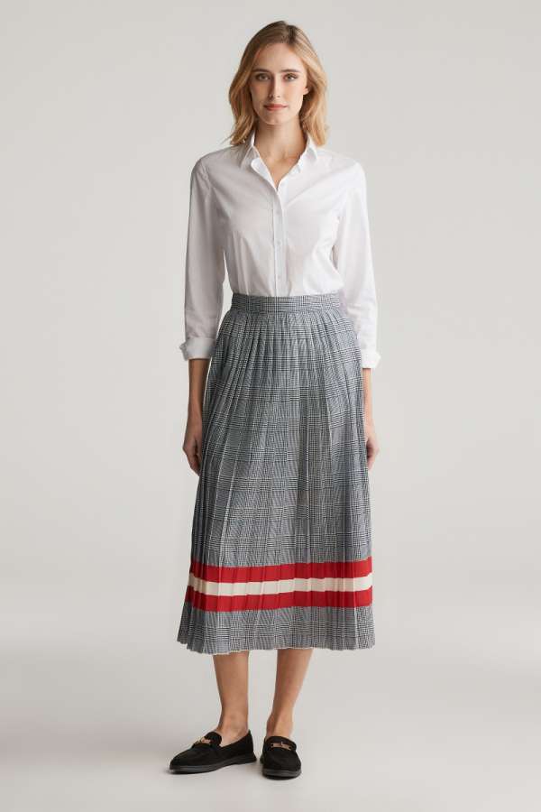 SZOKNYA GANT CHECK PRINT PLEATED SKIRT EVENING BLUE