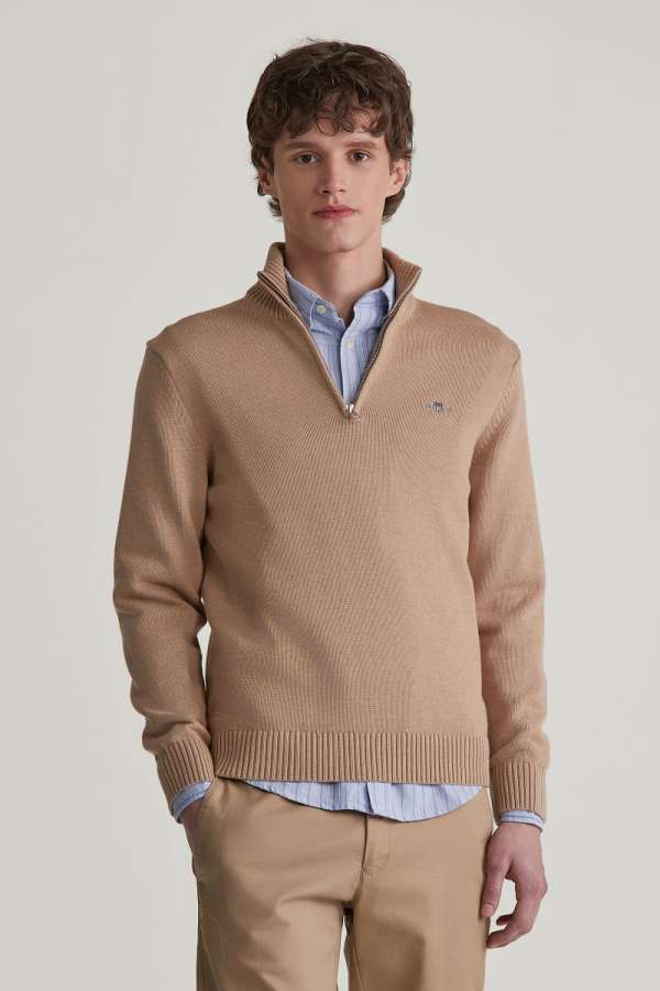 PULÓVER GANT CASUAL COTTON HALFZIP KHAKI EL