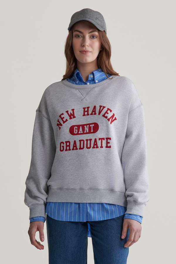 MELEGÍTŐ FELSŐ GANT GRAPHIC C-NECK SWEAT PALE GREY MELANGE