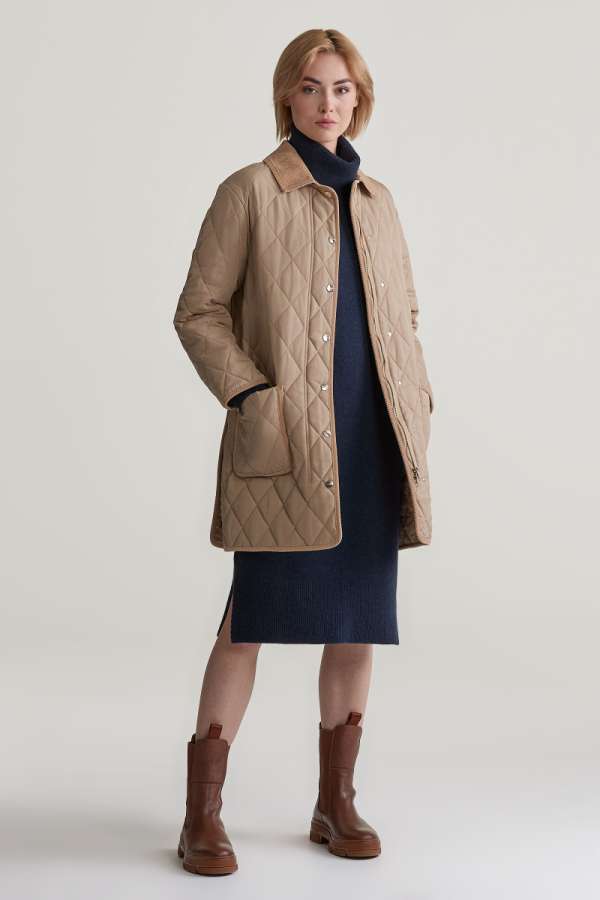 KABÁT GANT QUITED COAT WITH CORD DETAIS DARK KHAKI
