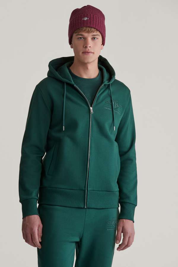 ELEGÍTŐ FELSŐ GANT REG TONAL SHIELD FULL ZIP HOODIE TARTAN GREEN