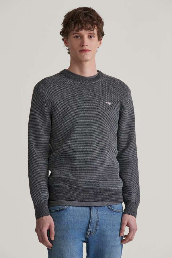 PULÓVER GANT 2-TONE TEXTURED C-NECK DARK GREY ELANGE