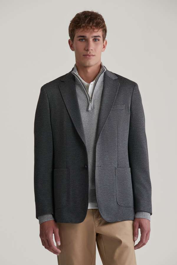 ZAKÓ GANT SLIM TWO-TONED TWILL JERSEY BLAZER ANTRACITE
