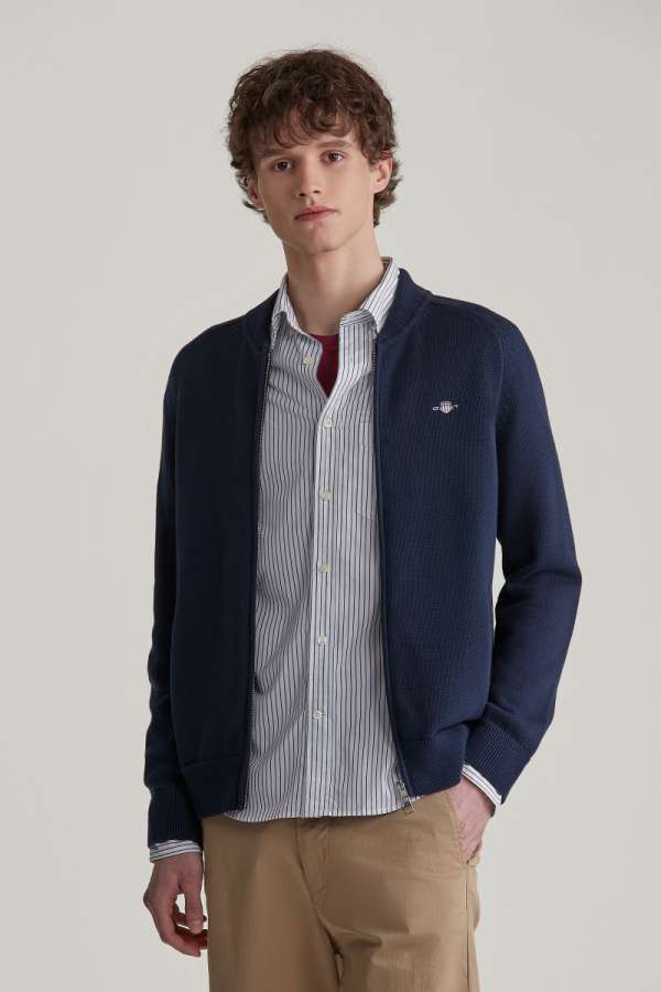 PULÓVER GANT CAUAL COTTON BOMBER CARDIGAN EVENING BLUE