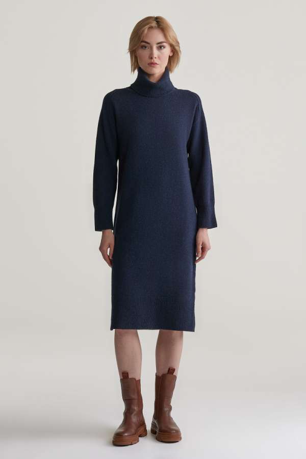 RUHA GANT HERRINGBONE DETAIL ROLLNECK DRESS EVENING BLUE