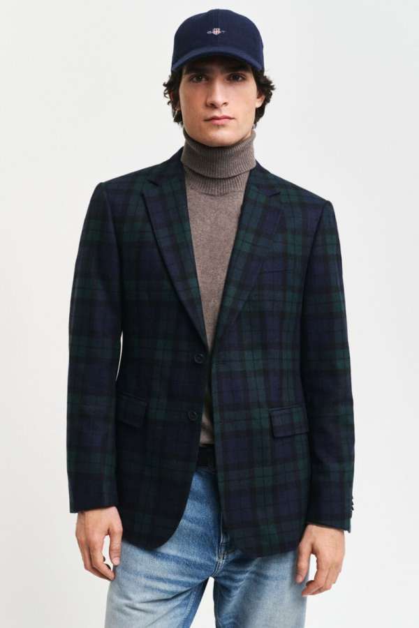 ZAKÓ GANT SLIM BLACK WATCH CHECK BLAZER MARINE