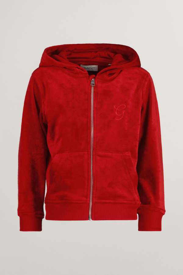 MELEGÍTŐ FELSŐ GANT VELOUR ZIP HOODIE RUBY RED