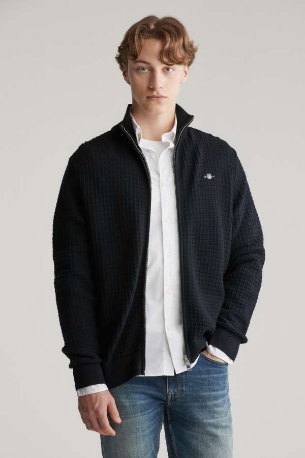 KARDIGÁN GANT COTTON TEXTURED ZIP CARDIGAN BLACK