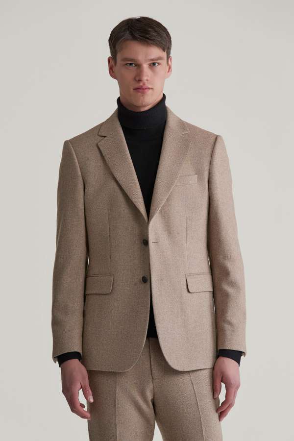 ZAKÓ GANT SLIM HERRINGBONE SUIT BLAZER CACAO
