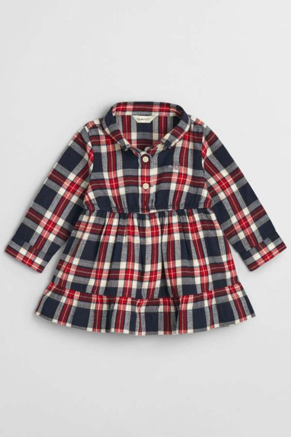 RUHA GANT CHECKED FLANNEL BD SHIRT DRESS EVENING BLUE