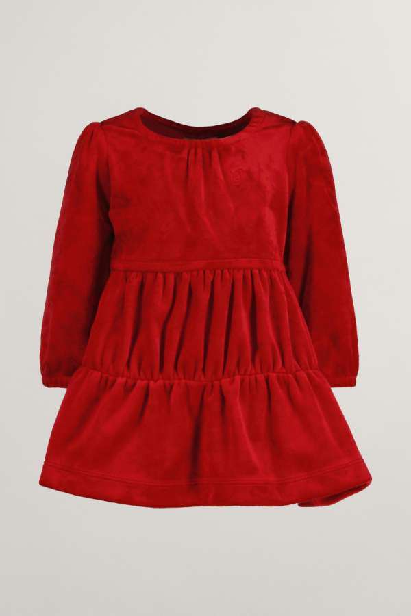 RUHA GANT TIERED VELOUR DRESS RUBY RED