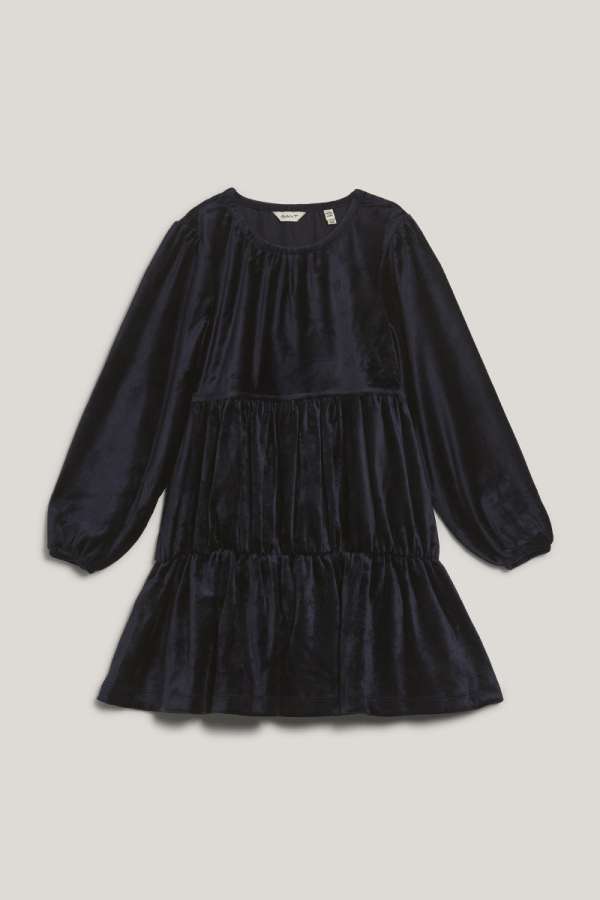RUHA GANT VELOUR TIERED DRESS EVENING BLUE