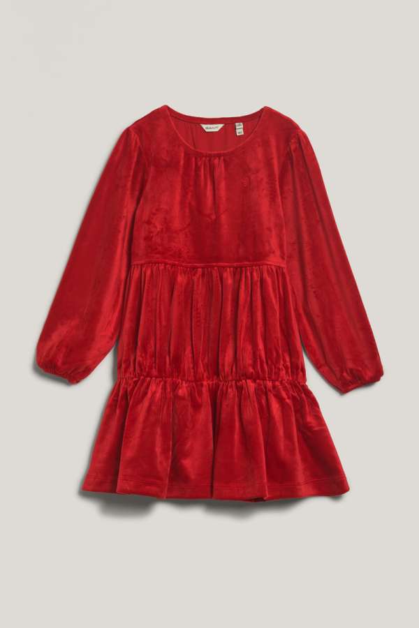 RUHA GANT VELOUR TIERED DRESS RUBY RED