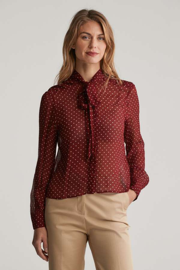 BLÚZ GANT REG DOT PRINT BOW BLOUSE PLUMPED RED