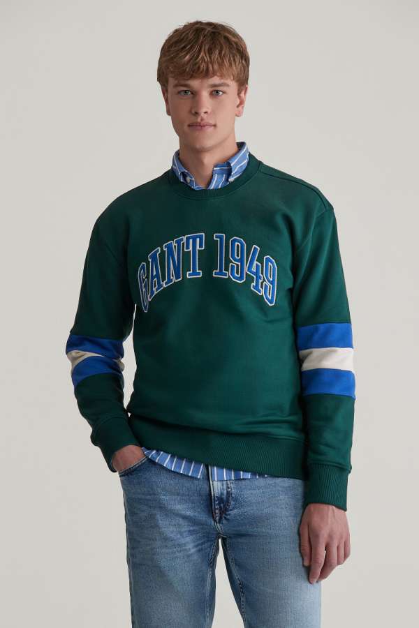 ELEGÍTŐ FELSŐ GANT COLORBLOCK SLEEVE CNECK TARTAN GREEN