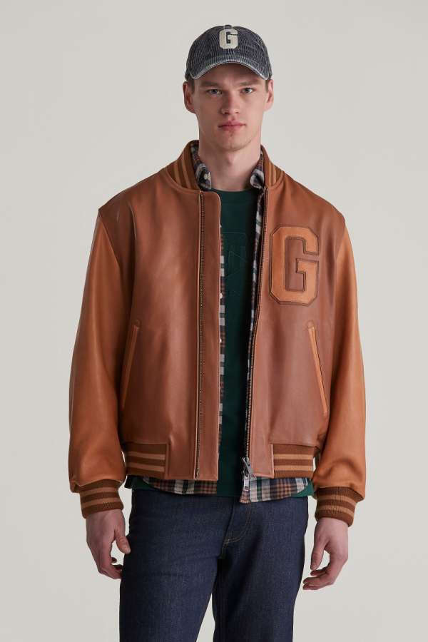 DZEKI GANT LEATHER VARITY JACKET BROWN UGAR