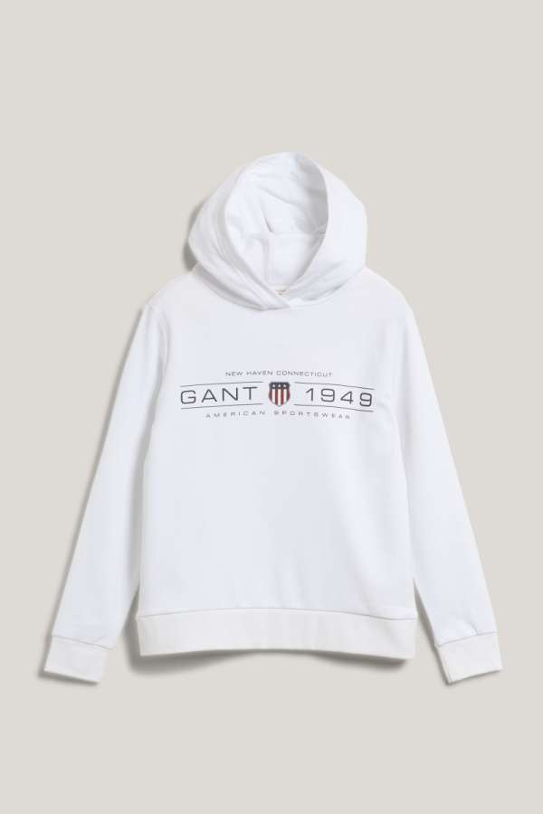 MELEGÍTŐ FELSŐ GANT REG SHIELD HOODIE WHITE