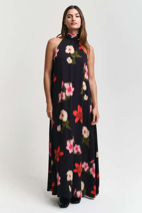 RUHA GANT FLORAL PRINT HALTERNECK DRESS BLACK