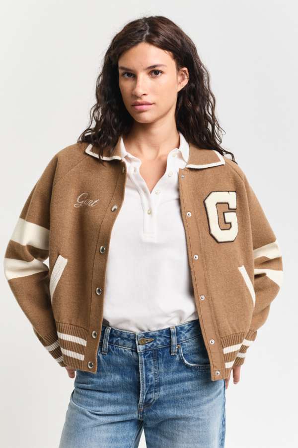 KARDIGÁN GANT VARSITY KNITTED JACKET WARM KHAKI