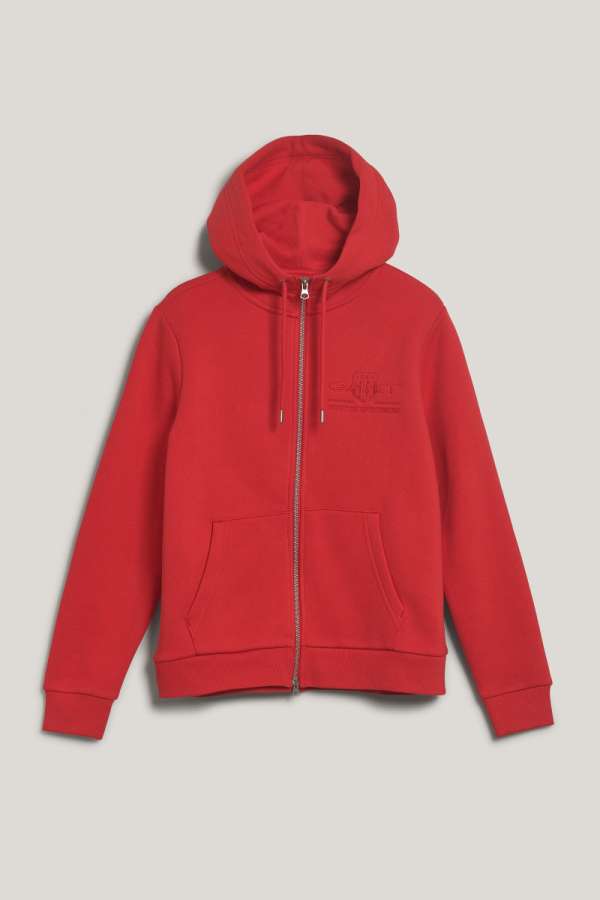 MELEGÍTŐ FELSŐ GANT REG TONAL SHIELD ZIP HOODIE BRIGHT RED